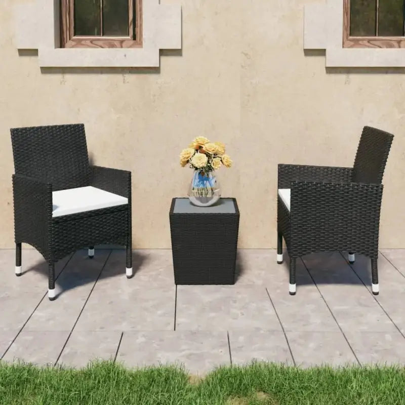 Trendy tuinset met poly rattan en warm massief acaciahout stijl - Zwart - Tuinsets
