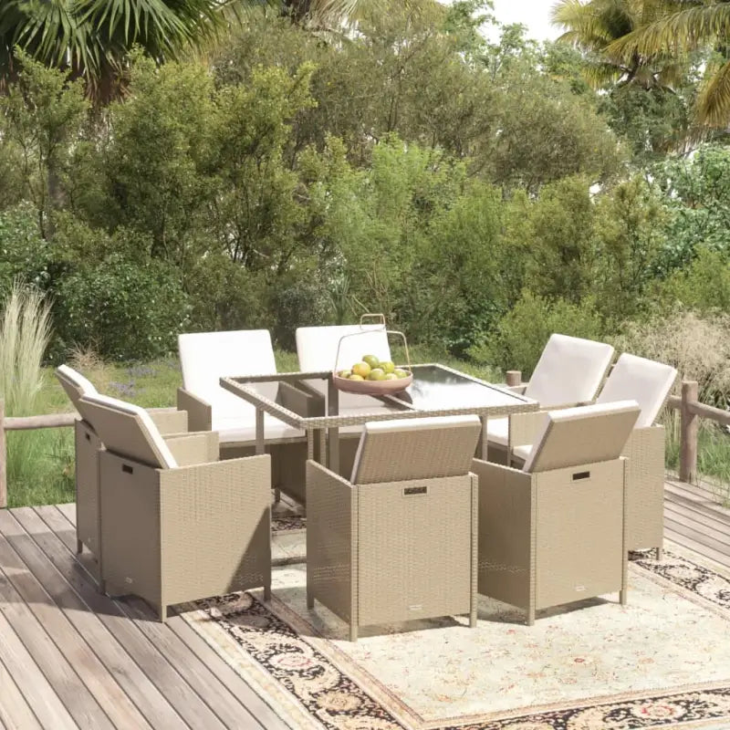 Trendy Tuinset van Waterbestendig PE-rattan voor Gezellig Buitenleven - Beige / 109 cm tafellengte / 8x Fauteuil