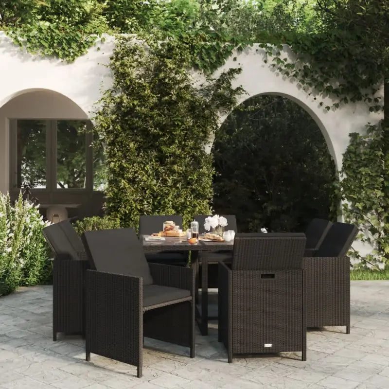 Trendy Tuinset van Waterbestendig PE-rattan voor Gezellig Buitenleven - Zwart / 109 cm tafellengte / 8x Fauteuil