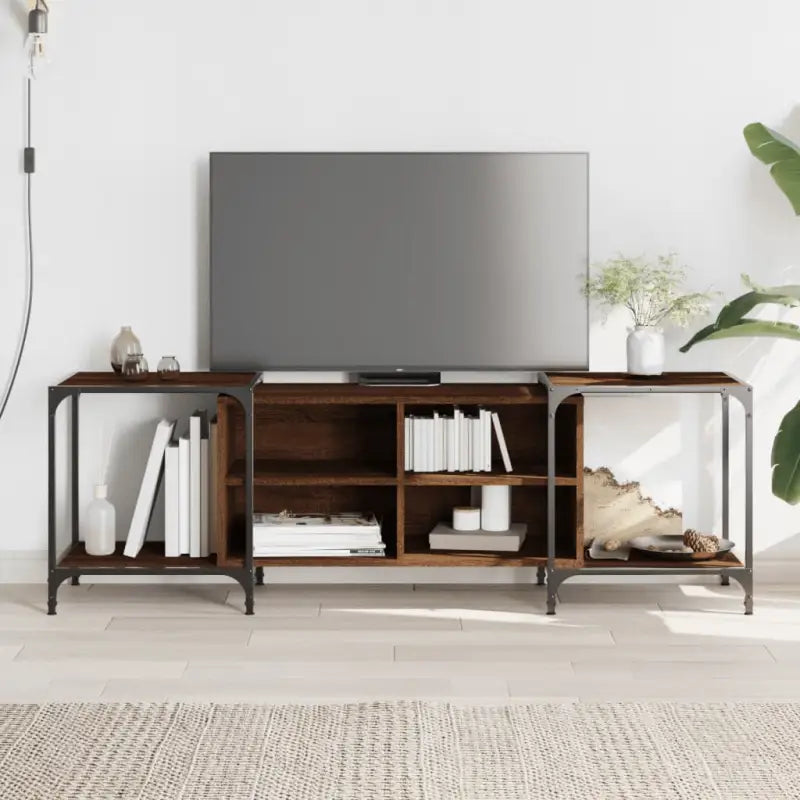 Trendy Tv-meubel met bewerkt hout en metalen frame - bruin eikenkleur / 1 / 153 cm - Tv-meubels