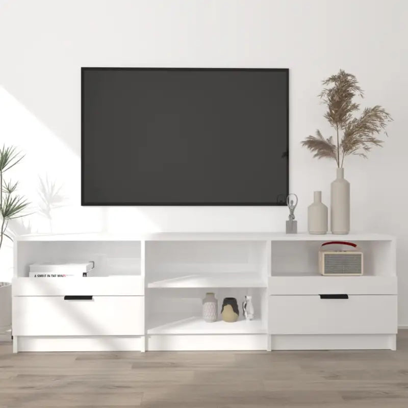 Trendy tv-meubel met stevig blad en bewerkt hout voor modern interieur - Hoogglans wit / 1 - Tv-meubels