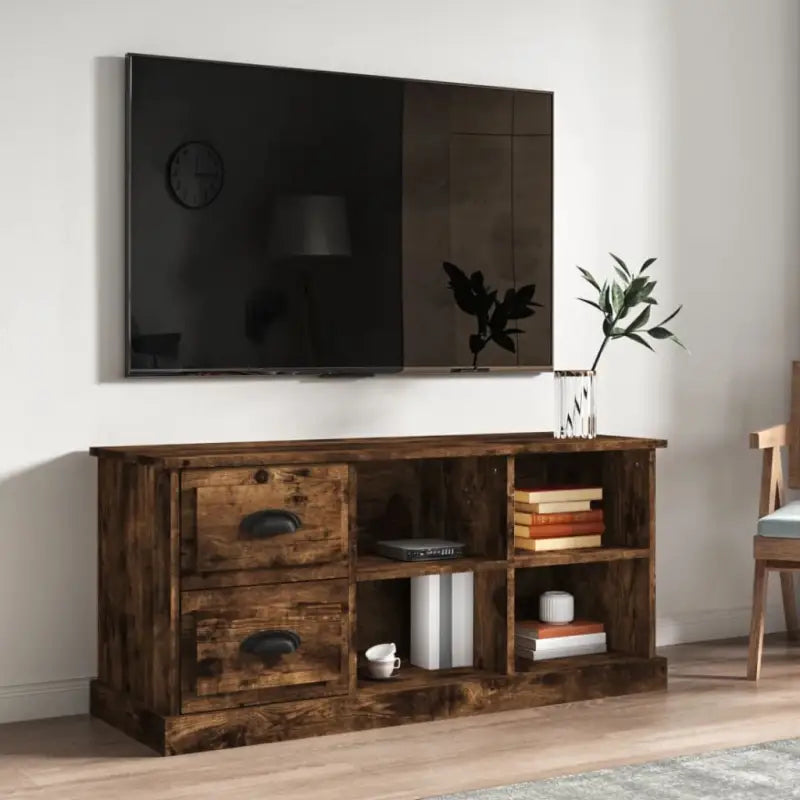 Trendy tv-meubel van bewerkt hout met strak en duurzaam design - Gerookt eiken / 1 / 102 cm - Tv-meubels