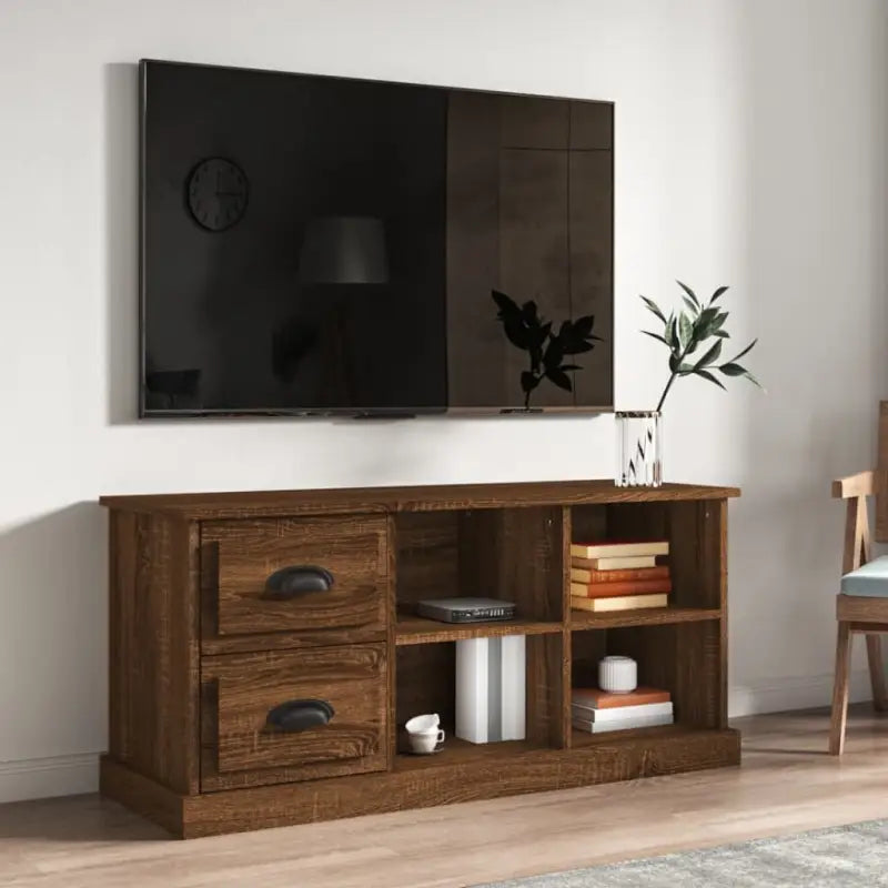 Trendy tv-meubel van bewerkt hout met strak en duurzaam design - bruin eikenkleur / 1 / 102 cm - Tv-meubels