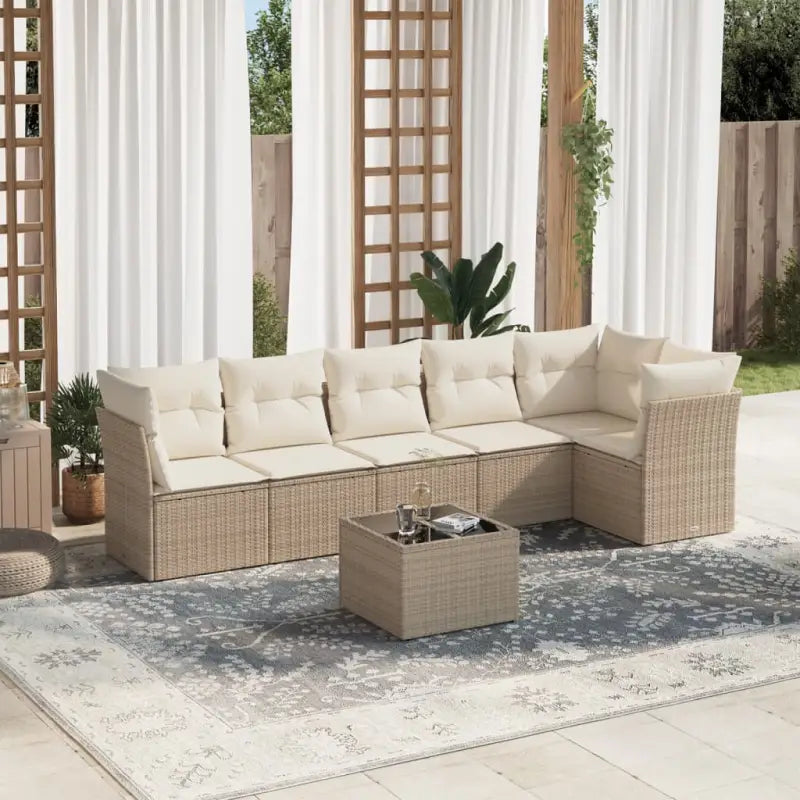 Tuinbank met poly rattan en gepoedercoat staal voor comfortabele zitervaring - beige en crèmekleurig / Met tafel