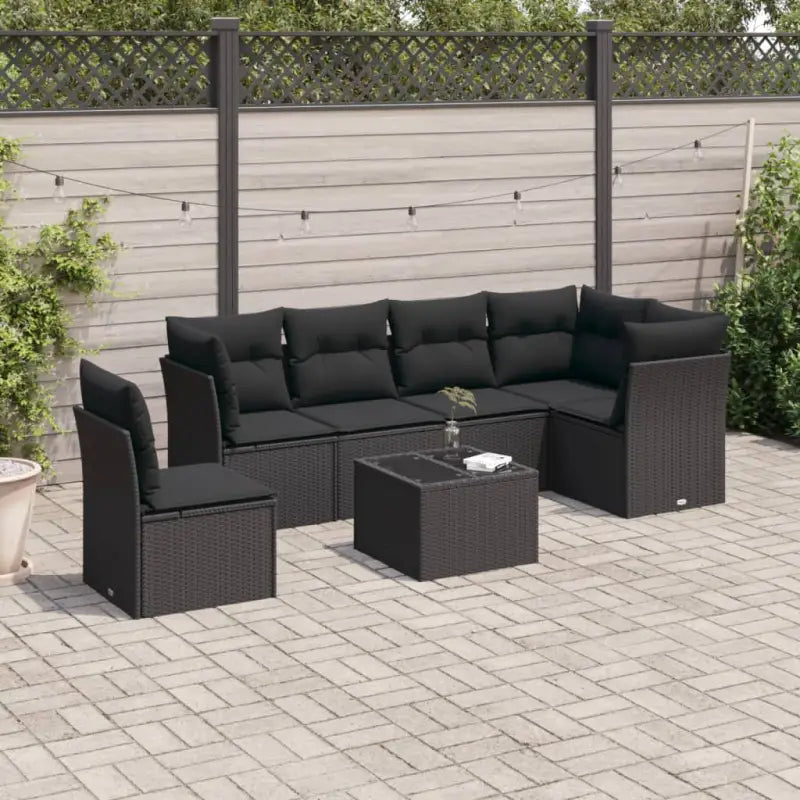 Tuinbank met poly rattan en gepoedercoat staal voor comfortabele zitervaring - Zwart / Met tafel - Tuinsets
