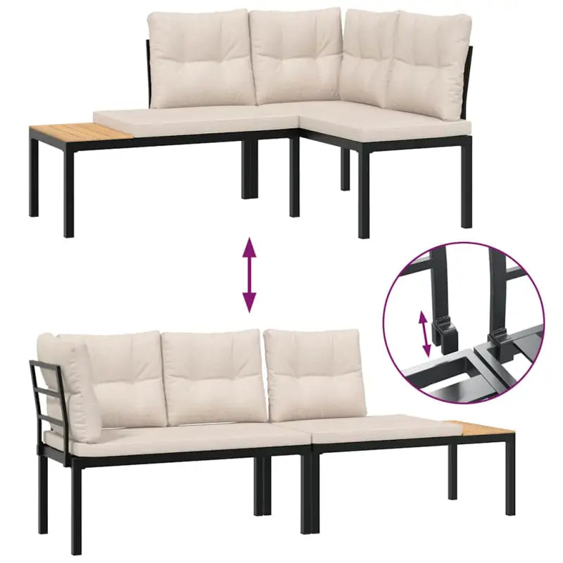 Tuinbankenset van gepoedercoat staal in zwart materiaal met robuste afmetingen - Tuinsets