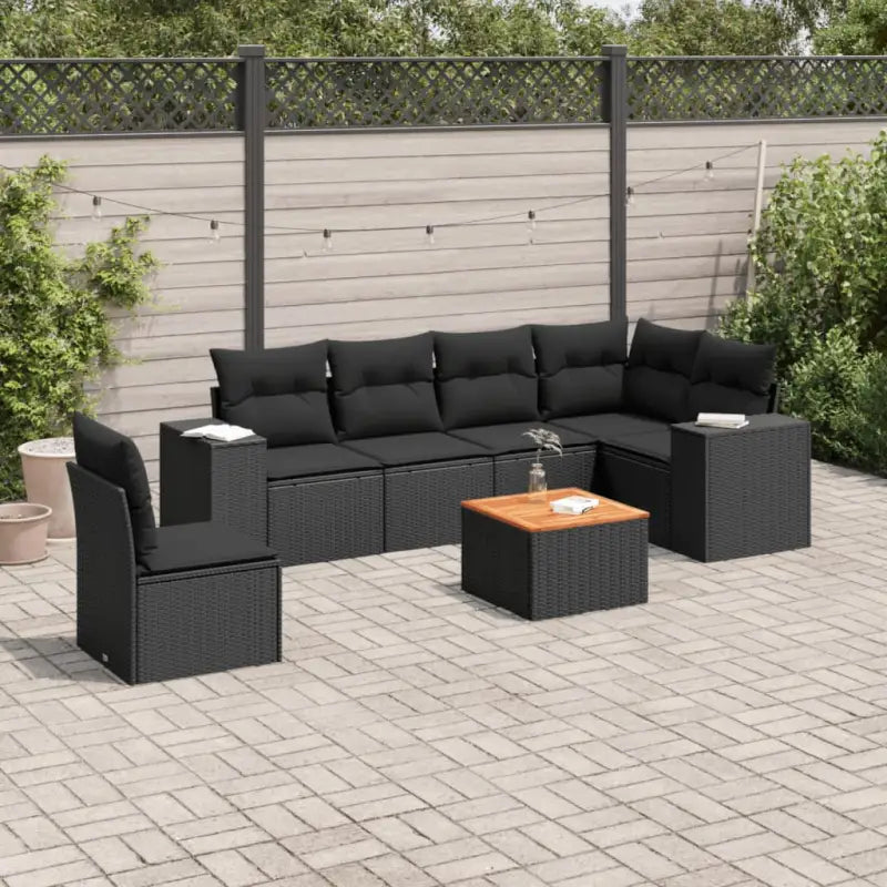 Tuinset in zwart materiaal en gepoedercoat staal voor comfortabele buitenruimte - Zwart / hoek + Tafel + 3x midden