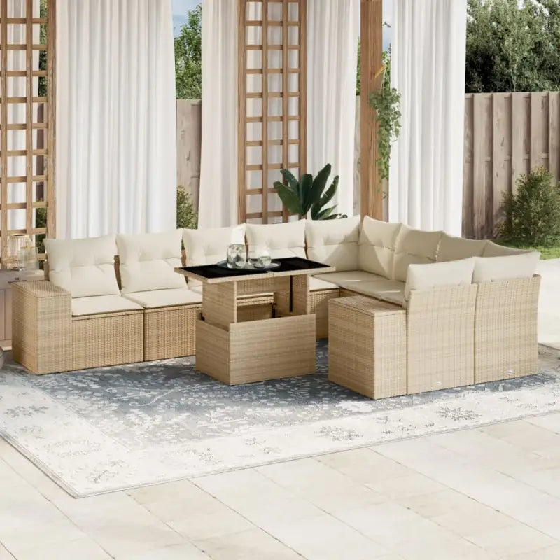 Tuinset met beige materiaal en gepoedercoat staal afmetingen - beige en crèmekleurig / Met tafel - Tuinsets