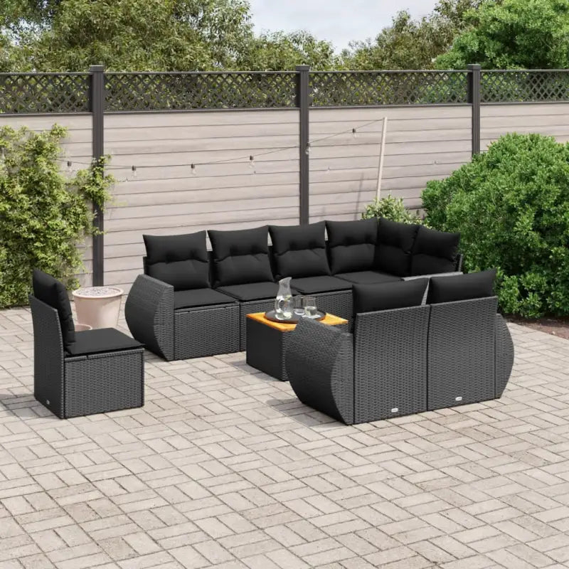 Tuinset met beige materiaal en gepoedercoat staal afmetingen - Zwart / Tafel + 3x midden + hoek - Tuinsets
