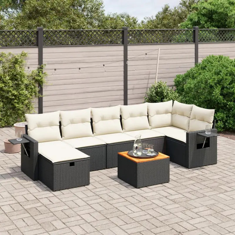 Tuinset met beige materiaal en gepoedercoat staal afmetingen - Zwart en crème / 3x midden + 3x hoek + voetensteun