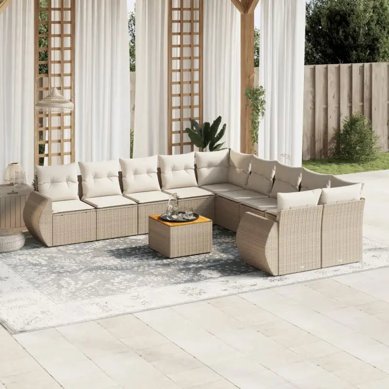 Tuinset met beige materiaal en gepoedercoat staal voor comfortabel outdoor genieten - Beige / Tafel + 2x hoek + 6x