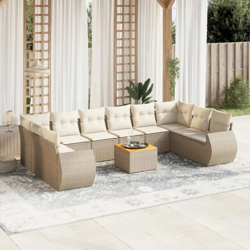 Tuinset met beige materiaal en gepoedercoat staal voor comfortabel outdoor genieten - Beige / 2x corner + table + 6x