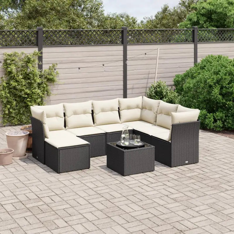 Tuinset met beige materiaal en gepoedercoat staal voor jouw terras - Zwart en crème / Met tafel - Tuinsets