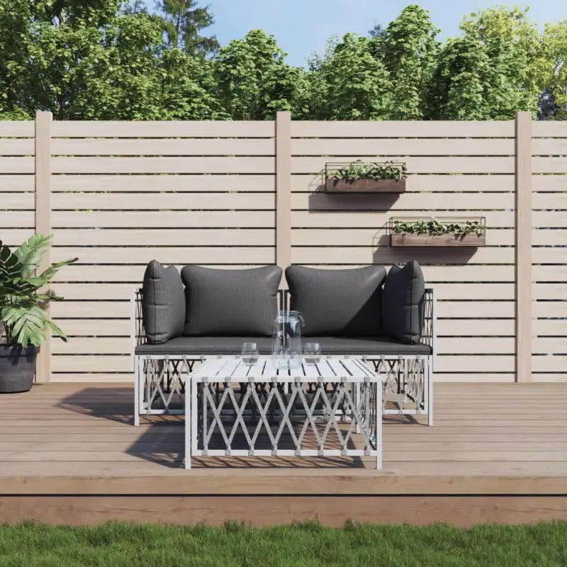 Tuinset met geweven stof en antraciet materiaal voor buitengebruik - Wit / 2x hoek + Tafel - Tuinsets