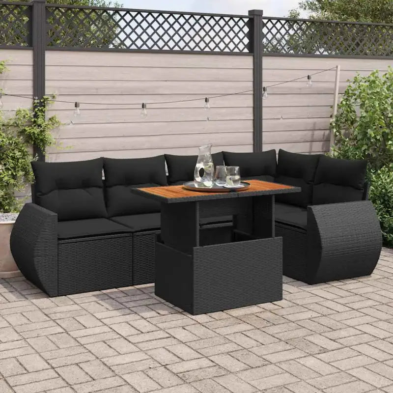Tuinset met grijs materiaal en gepoedercoat staal voor buitengebruik - Zwart / 3x hoek + Tafel + 2x midden - Tuinsets