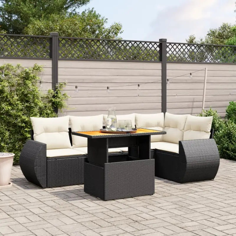 Tuinset met grijs materiaal en gepoedercoat staal voor buitengebruik - Zwart en crème / 2x midden + 3x hoek + Tafel
