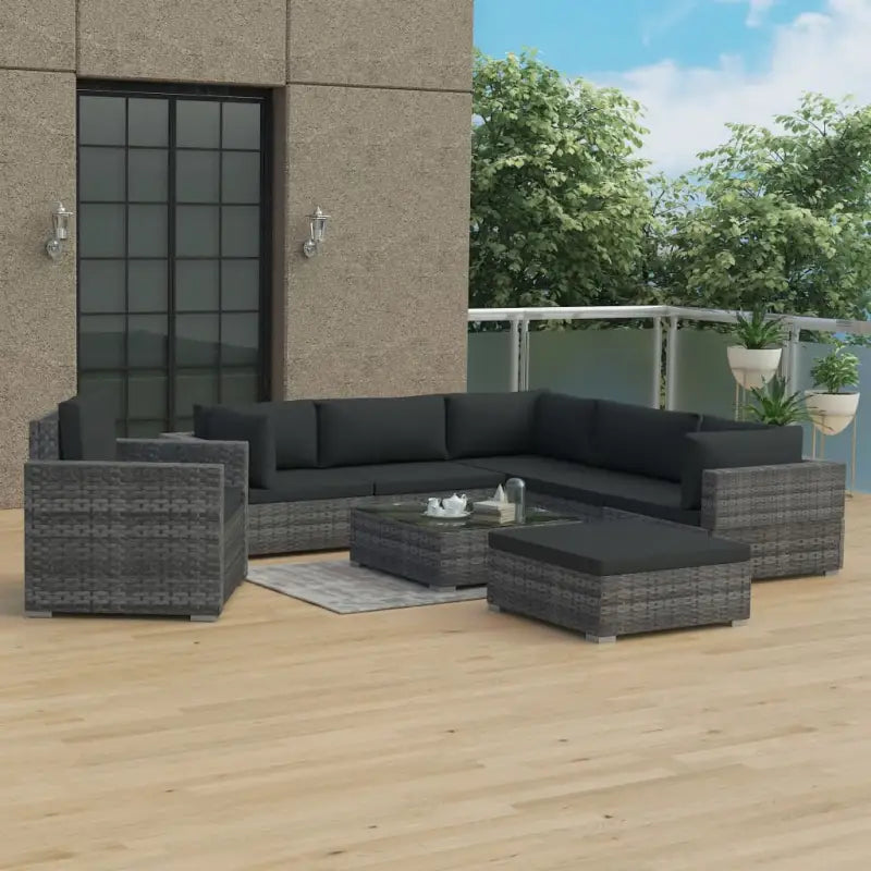 Tuinset met levering bevat stijlvolle rattan loungeset voor het hele jaar - Grijs - Tuinsets