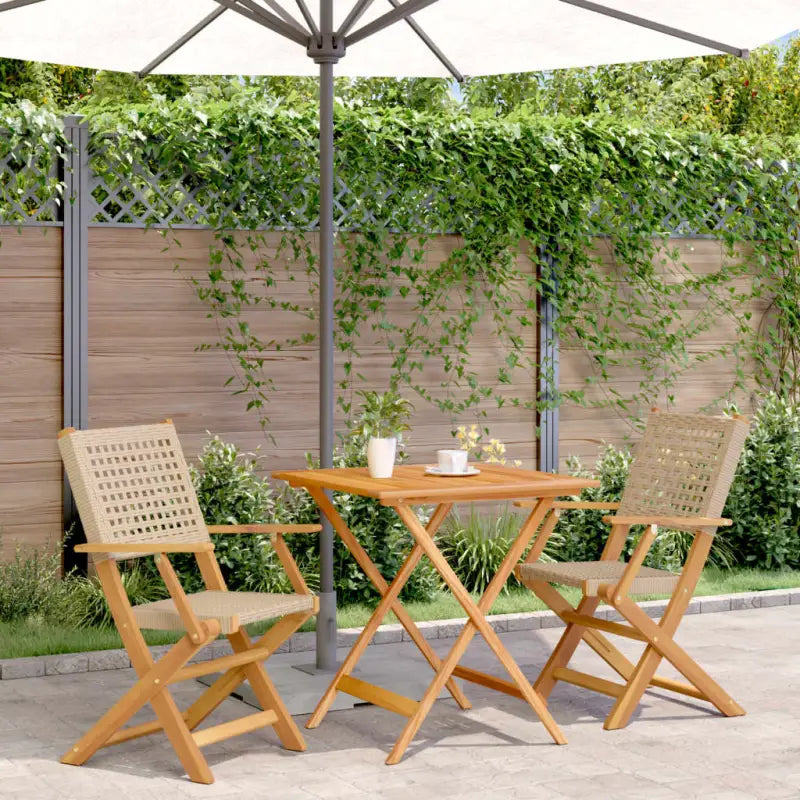 Tuinset met massief acaciahout en poly rattan voor gezellige buitenruimte - Beige / 70 x 70 x 75 cm - Tuinsets