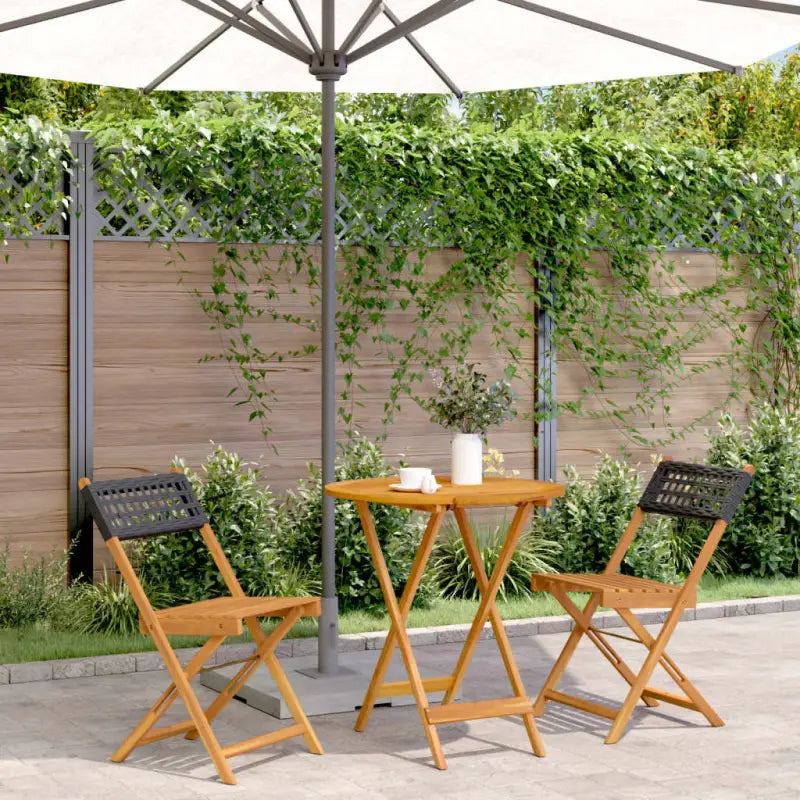 Tuinset met massief acaciahout en poly rattan voor in de tuin - Zwart / 70 x 75 cm - Tuinsets