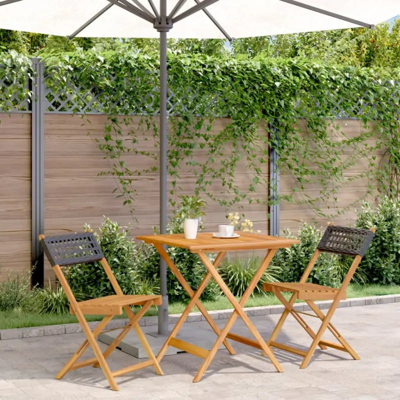 Tuinset met massief acaciahout en poly rattan voor in de tuin - Zwart / 70 x 70 x 75 cm - Tuinsets