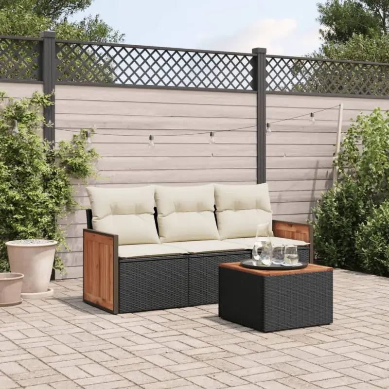 Tuinset met poly rattan en beige materiaal voor comfortabel buitenplezier - Zwart en crème / Met tafel - Tuinsets