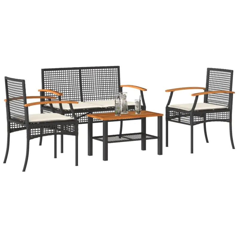 Tuinset met poly rattan en comfortabele zitervaring voor balkon of tuin - Zwart / poly rattan - Tuinsets