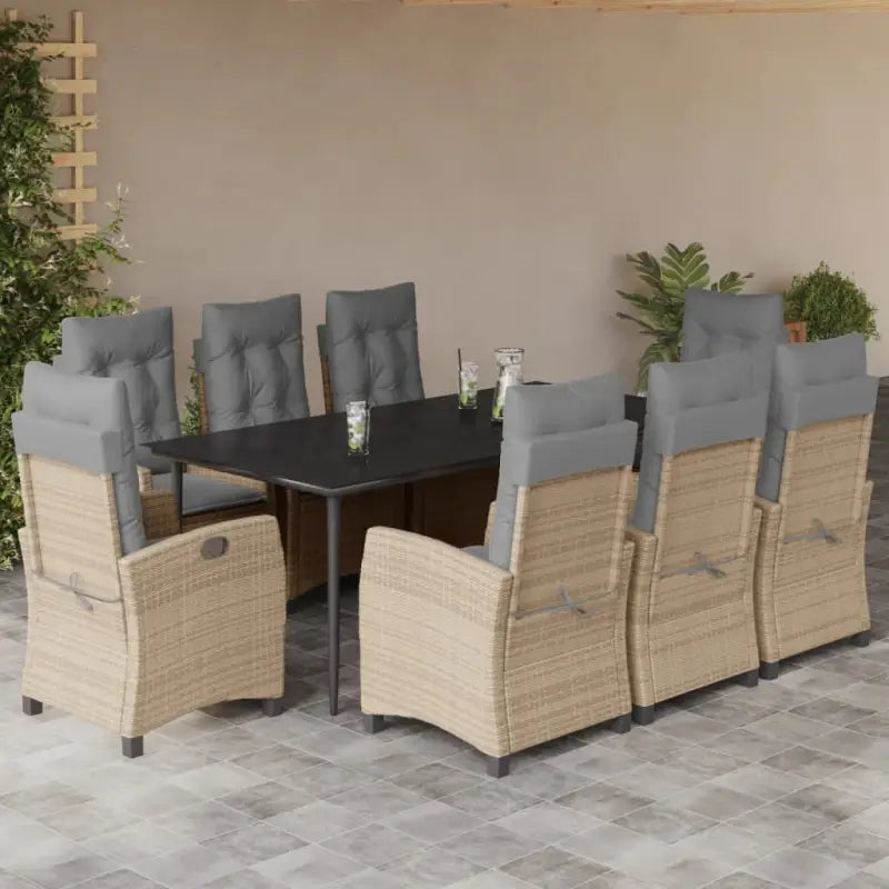 Tuinset met poly rattan en gemakkelijk schoon glas voor terras en tuin - 200 cm tafellengte / Met voetensteun - Tuinsets