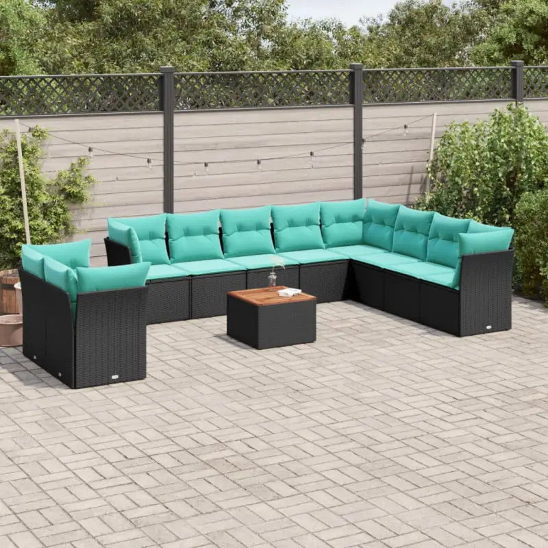 Tuinset met poly rattan en gepoedercoat staal voor buitenplezier - Zwart en blauw - Tuinsets