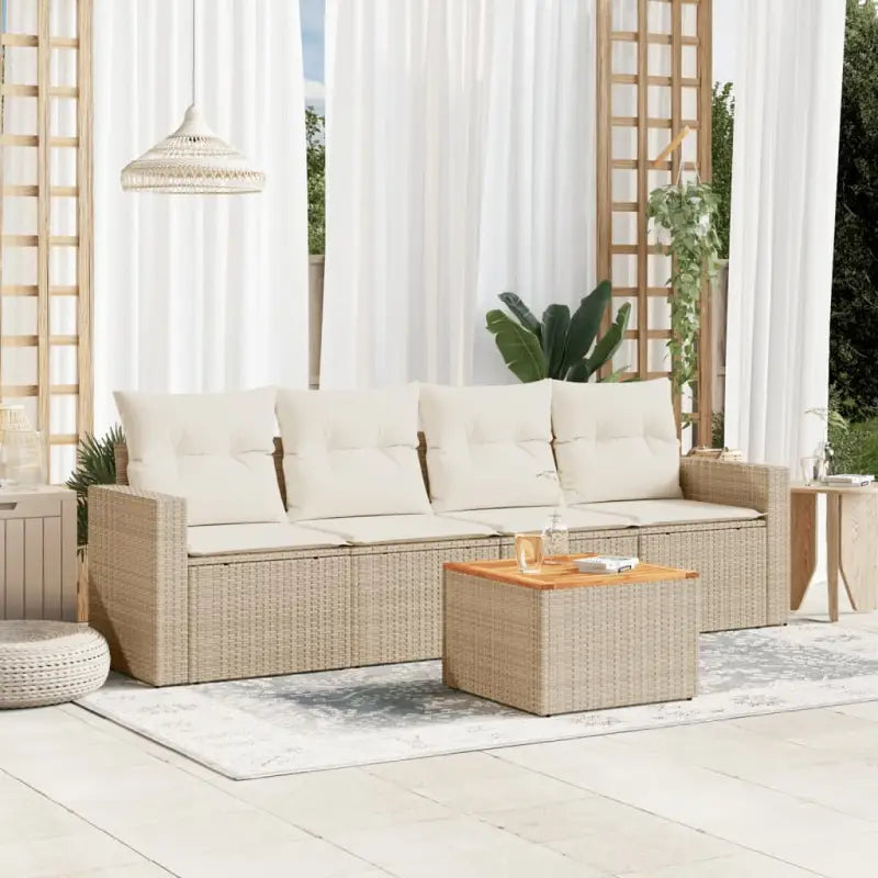 Tuinset met poly rattan en gepoedercoat staal voor buitenruimte - beige en crèmekleurig - Tuinsets