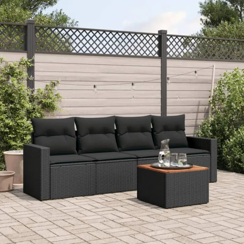 Tuinset met poly rattan en gepoedercoat staal voor buitenruimte - Zwart - Tuinsets