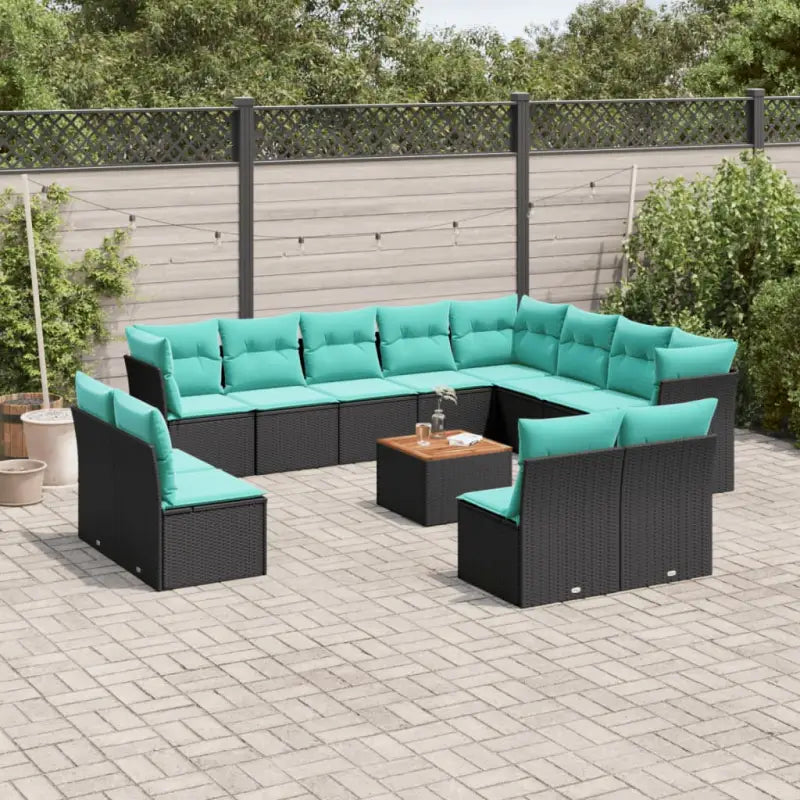 Tuinset met poly rattan en gepoedercoat staal voor comfortabele buitenruimte - Zwart en blauw - Tuinsets