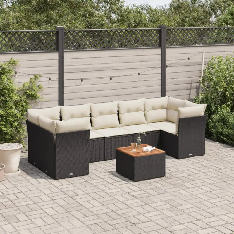 Tuinset met poly rattan en gepoedercoat staal voor ontspannen buitenplezier - Zwart en crème / 3x midden + Tafel + 4x