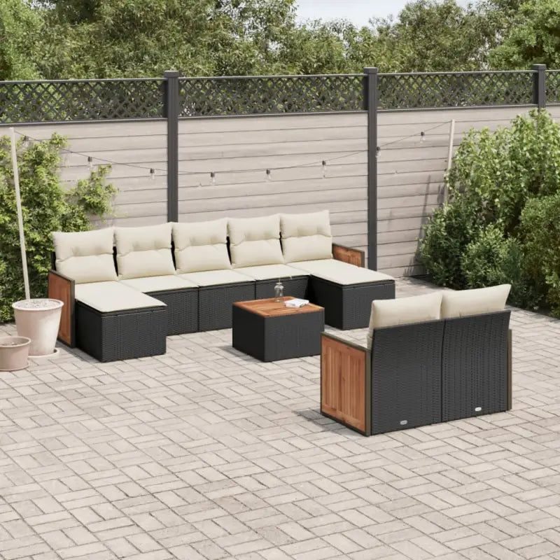 Tuinset met zwart materiaal en gepoedercoat staal voor buitengebruik - Zwart en crème / Met tafel - Tuinsets
