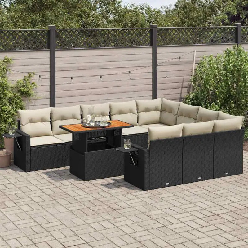 Tuinset met zwart materiaal en gepoedercoat staal voor buitenplezier - Zwart en crème / 4x hoek + Tafel + 6x midden