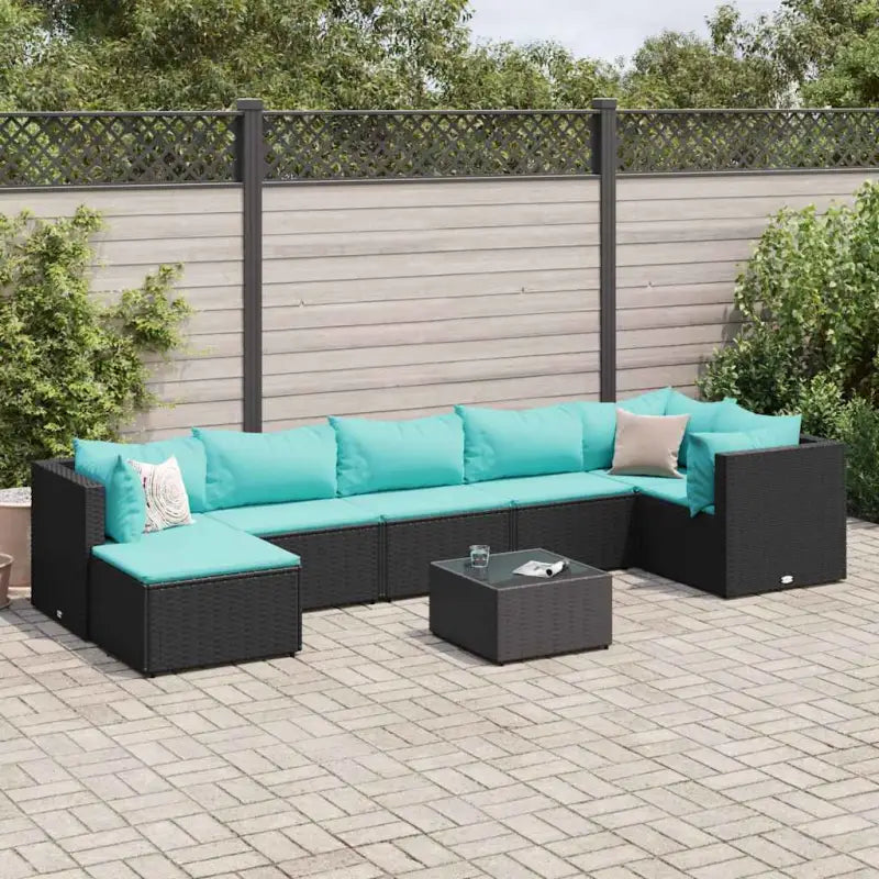 Tuinset van bruin materiaal met gepoedercoat staal en afmetingen - Zwart en blauw / 3x hoek + 3x midden + Tafel
