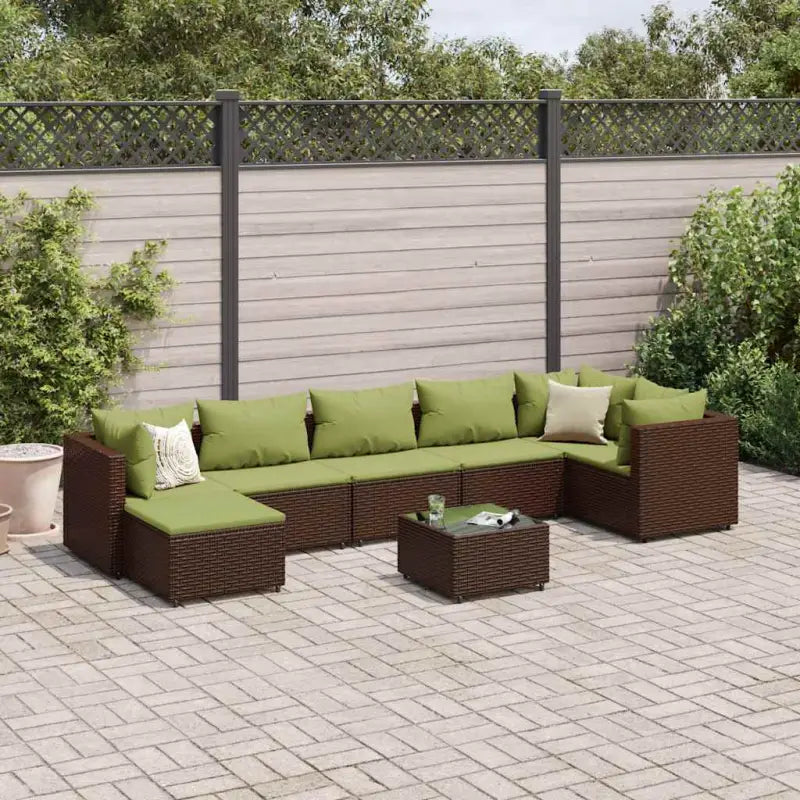 Tuinset van bruin materiaal met gepoedercoat staal en afmetingen - Bruin en groen / 3x hoek + 3x midden + Tafel