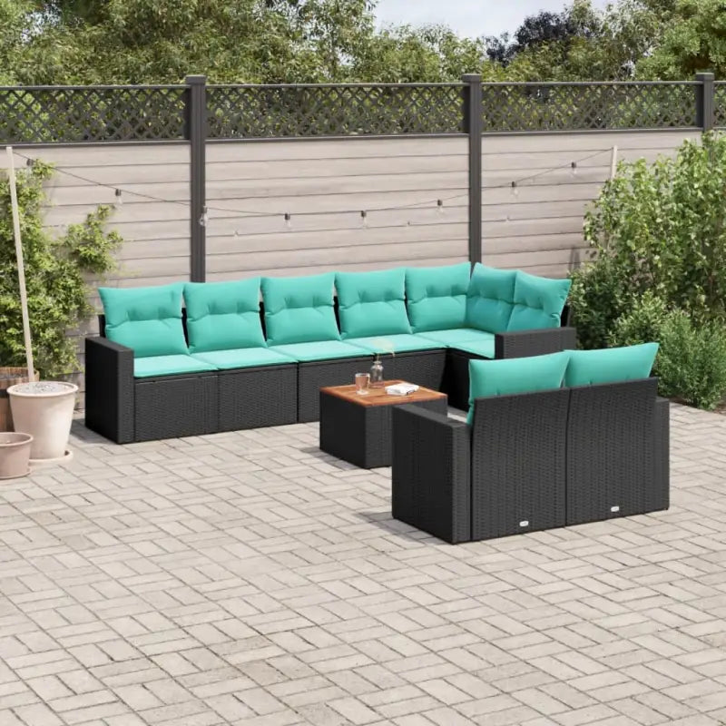 Tuinset van grijs materiaal met gepoedercoat staal en afmetingen - Zwart / hoek + Tafel + 3x midden - Tuinsets