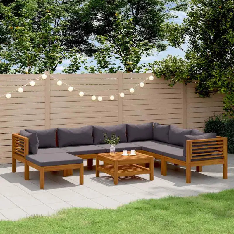 Tuinset van massief acaciahout voor stijlvolle ontspanning - Donkergrijs / 3x hoek + 3x midden + voetensteun + Tafel