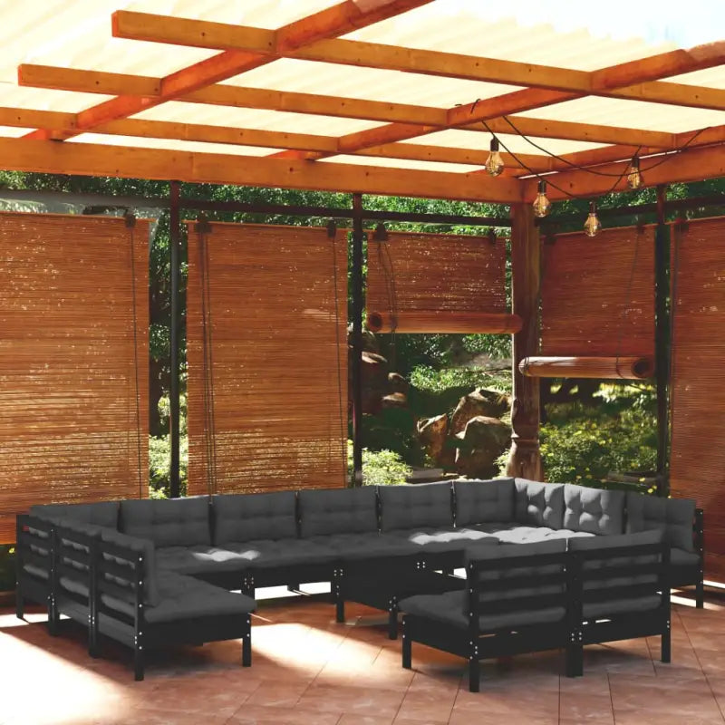 Tuinset van massief grenenhout met voetenbank en tafel voor ontspanning - Zwart - Tuinsets