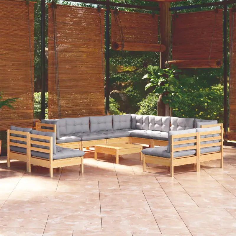 Tuinset van massief grenenhout met voetenbank tafel voor ontspannen buitenmomenten - Bruin en grijs - Tuinsets