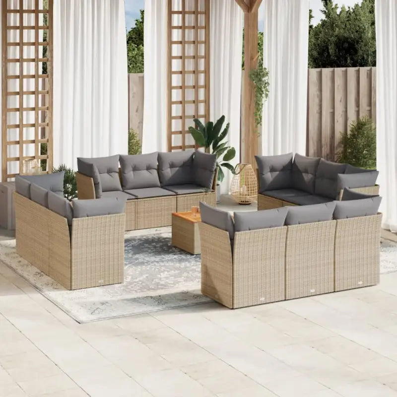 Tuinset van poly rattan en gepoedercoat staal met grote afmetingen - Beige en grijs - Tuinsets