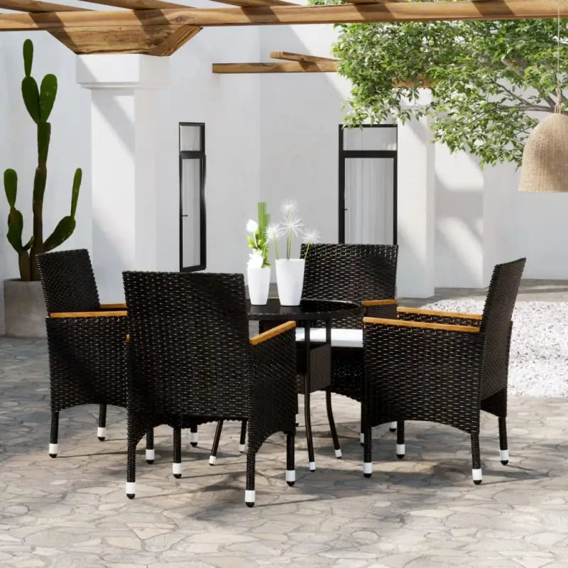 Tuinset van poly rattan met gehard glas en gepoedercoat staal - Zwart - Tuinsets
