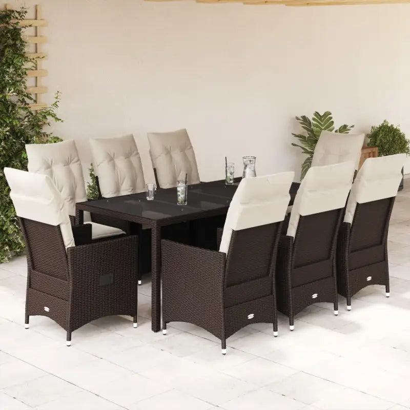 Tuinset van poly rattan met gemakkelijk schoon en gehard glas tafel - 190 x 90 x 75 cm / met voetensteun - Tuinsets