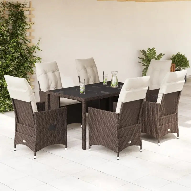 Tuinset van poly rattan met gemakkelijk schoon en gehard glas tafel - 150 x 90 x 75 cm / met voetensteun - Tuinsets