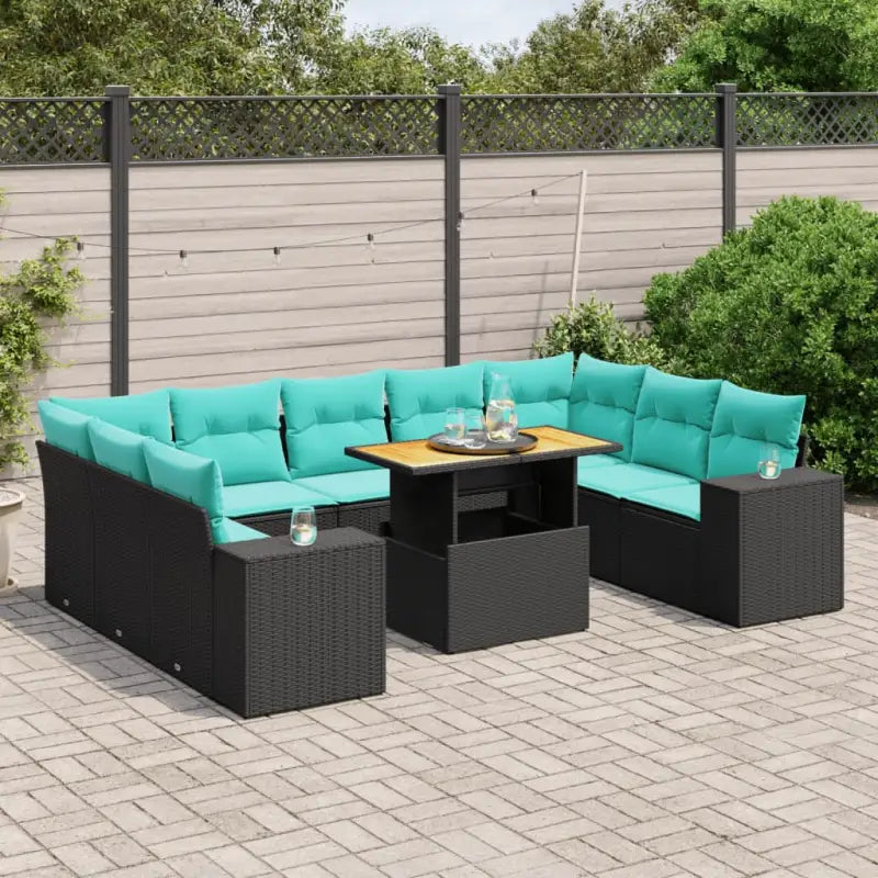 Tuinset van zwart materiaal en gepoedercoat staal met ruime afmetingen - Zwart / 2x corner + table + 5x middle