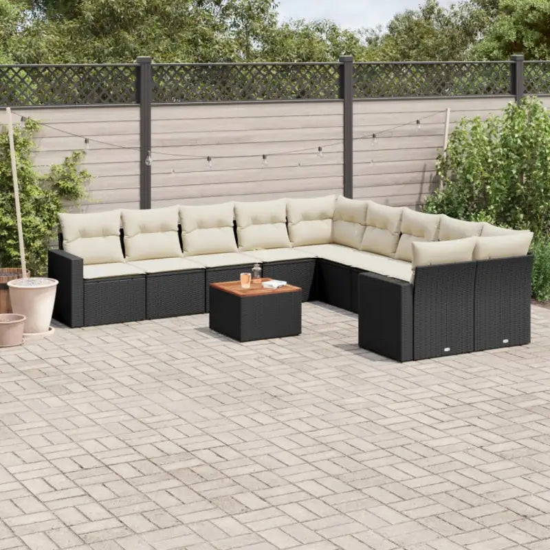Tuinsets in gemengd beige materiaal voor comfortabele buitenruimte - Zwart en crème / Tafel + 6x midden + 2x hoek