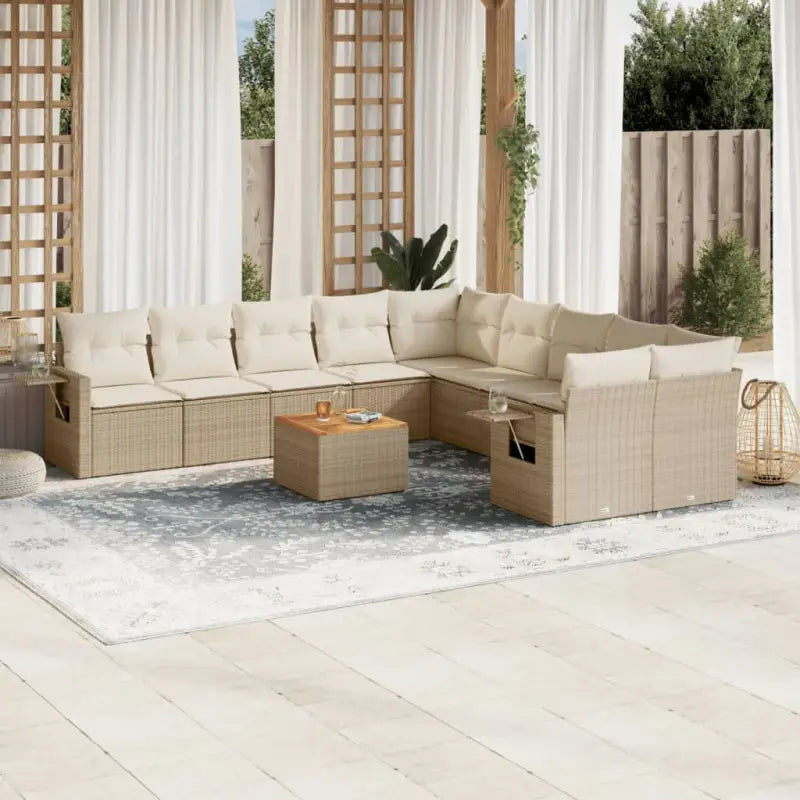 Tuinsets in gemengd beige voor een comfortabele buitenruimte - beige en crèmekleurig / Tafel + 6x midden + 2x hoek