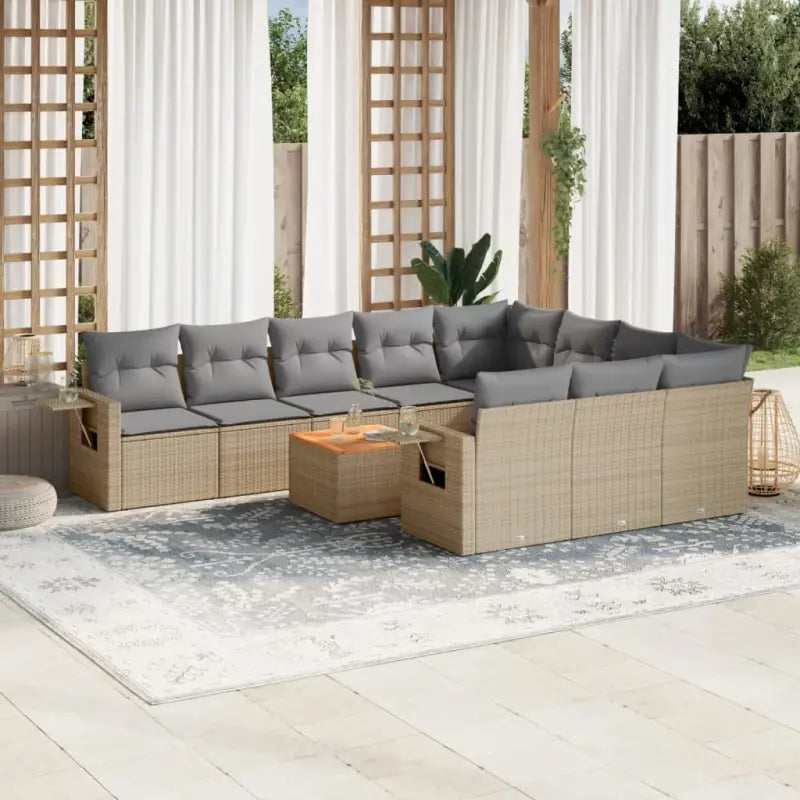 Tuinsets in gemengd beige voor een comfortabele buitenruimte - beige mix en grijs / 6x midden + 2x hoek + Tafel