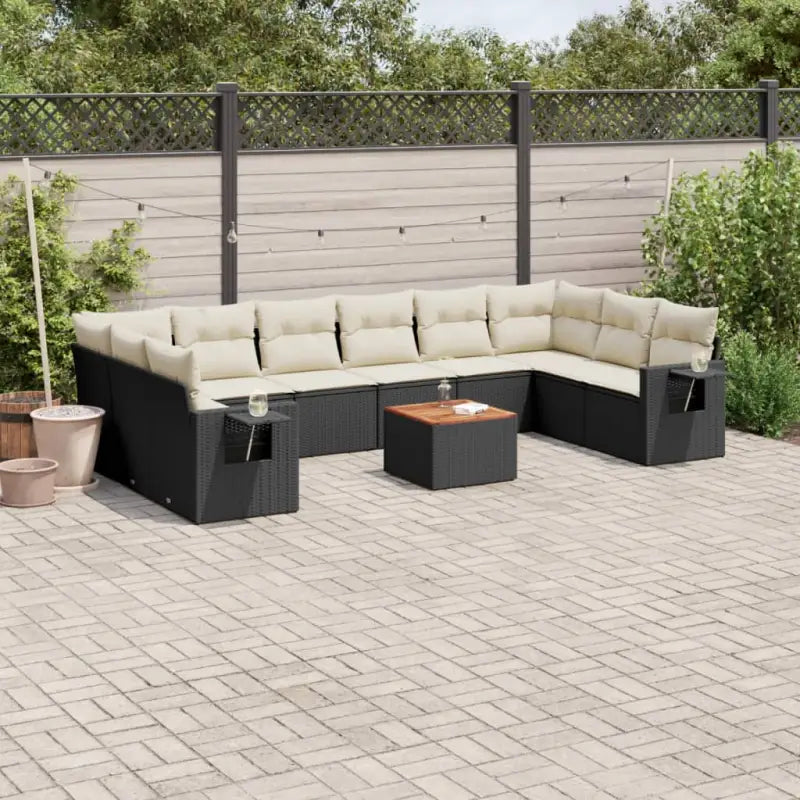 Tuinsets in gemengd beige voor een comfortabele buitenruimte - Zwart en crème / 2x hoek + 6x midden + Tafel - Tuinsets
