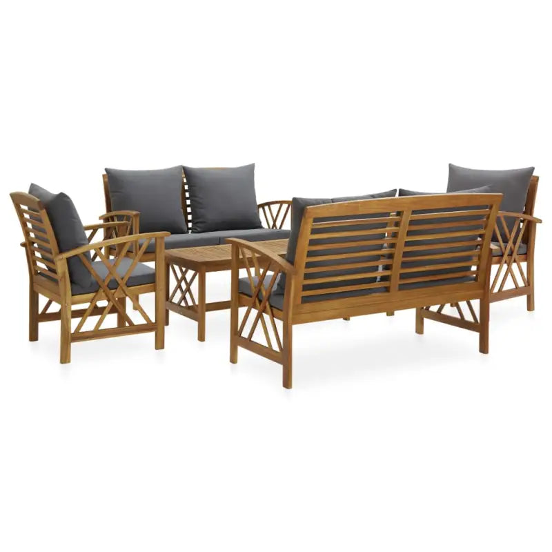 Tuinsets van massief acaciahout met vintage uitstraling - Grijs / 2x Bank + 2x Fauteuil + Tafel - Tuinsets